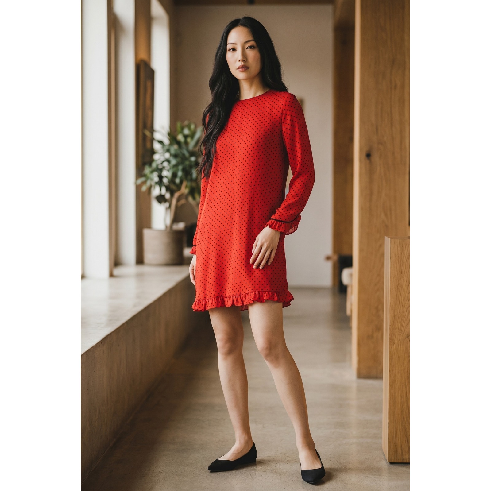 Ganni Mullin Georgette Red Polka Dot Ruffle Mini Dress 40us 10 Danish Designer